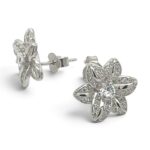 925 Sterling Silver Flower Shaped Cz Stud Earrings - Image 2
