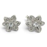925 Sterling Silver Flower Shaped Cz Stud Earrings
