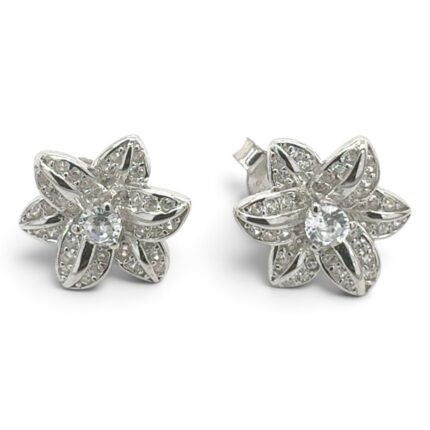 925 Sterling Silver Flower Shaped Cz Stud Earrings