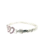 925 Sterling Silver Pink Cz Double Open Heart Hook Bangle - 14x6 mm - Image 4
