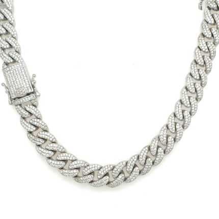 925 Sterling Silver Cz Cuban Chain  - 9 mm