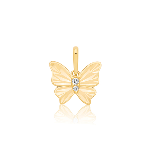 9k Yellow Gold Cz Diamond Cut Butterfly Pendant - 12.5x11 mm - Image 1
