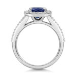 9k White Gold Halo Lab Grown Diamond and Oval Sapphire Ring - Image 3