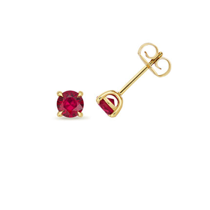 9k Yellow Gold Lab Grown Ruby Stud Earrings