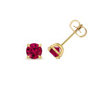 9k Yellow Gold Lab Grown Ruby Stud Earrings - Image 2