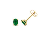 9k Yellow Gold Lab Grown Oval Emerald Stud Earrings