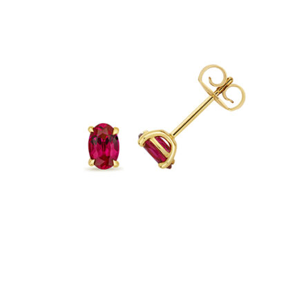 9k Yellow Gold Lab Grown Oval Ruby Stud Earrings