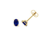 9k Yellow Gold Lab Grown Oval Sapphire Stud Earrings