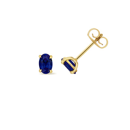 9k Yellow Gold Lab Grown Oval Sapphire Stud Earrings