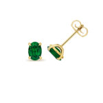9k Yellow Gold Lab Grown Oval Emerald Stud Earrings - Image 2