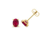 9k Yellow Gold Lab Grown Oval Ruby Stud Earrings - Image 2