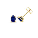 9k Yellow Gold Lab Grown Oval Sapphire Stud Earrings - Image 2