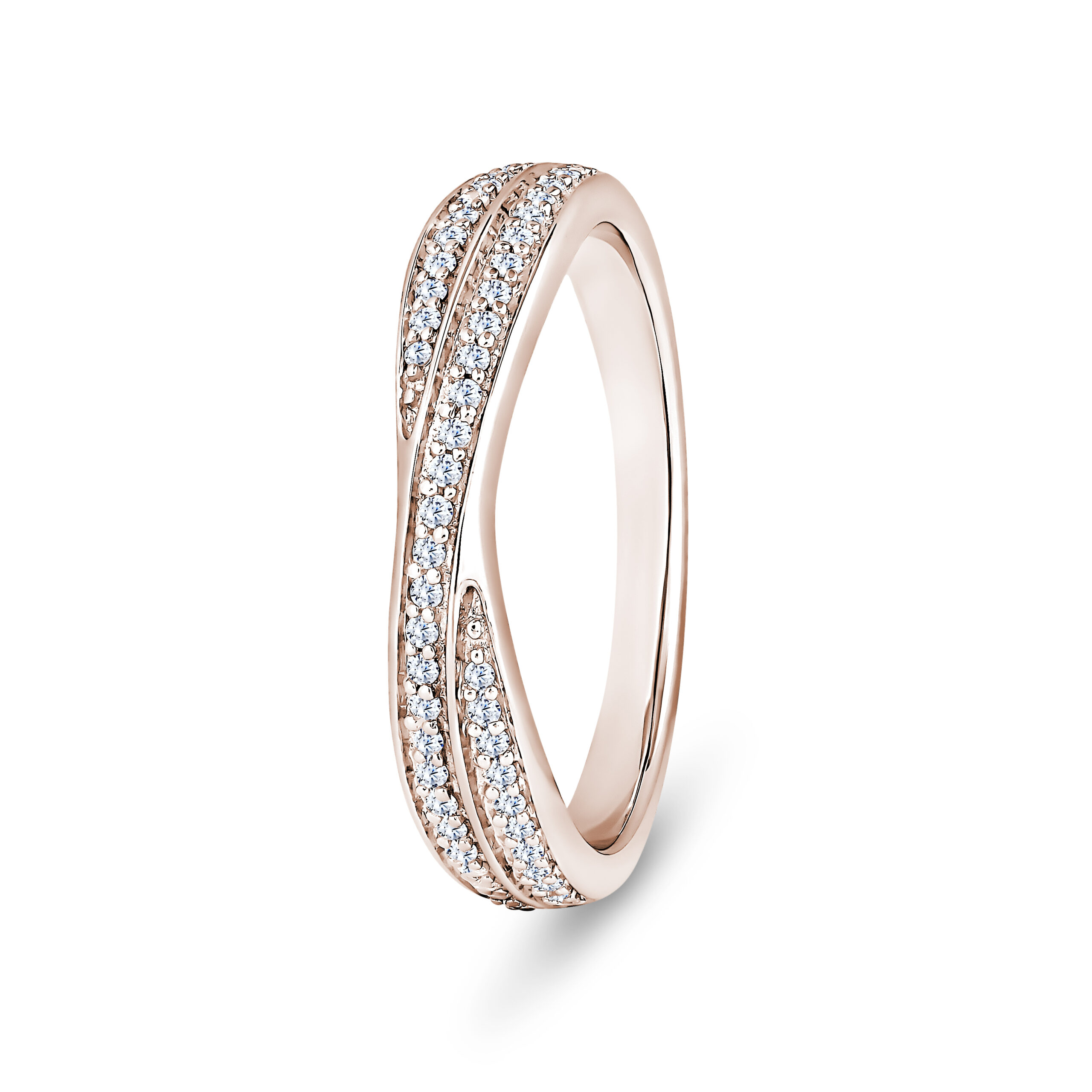 18k Rose Gold Double Row Crossover Natural Diamond Channel Set Eternity Ring - 4.2 mm - Image 1