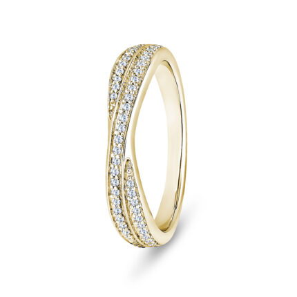 18k Yellow Gold Double Row Crossover Natural Diamond Channel Set Eternity Ring - 4.2 mm
