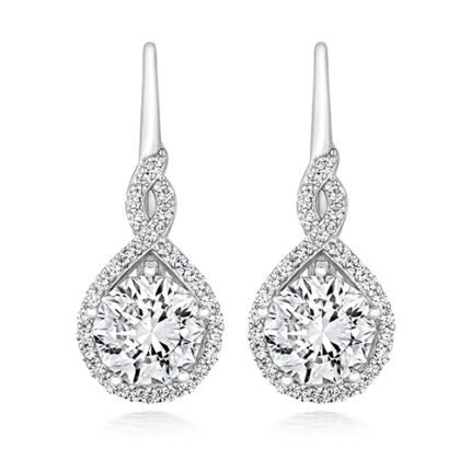 925 Sterling Silver Halo Set Crossover Round Cz Drop Earrings - 7.5 mm
