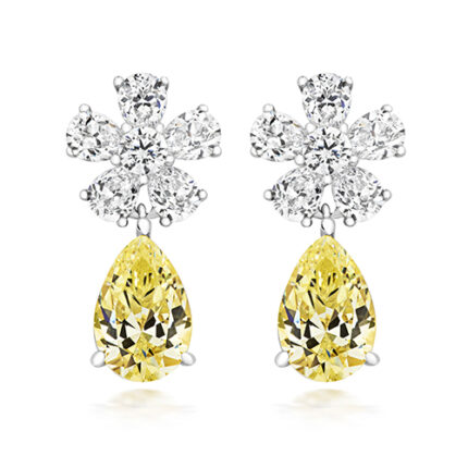 925 Sterling Silver Flower Shape Pear Cut Cz Drop Earrings - 9x7 mm
