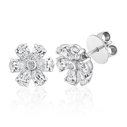 925 Sterling Silver Flower Shape Pear Cut Cz Stud Earrings - 5x3 mm