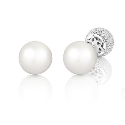 925 Sterling Silver Pearl and Cz Ball Stud Earrings - 10x9 mm