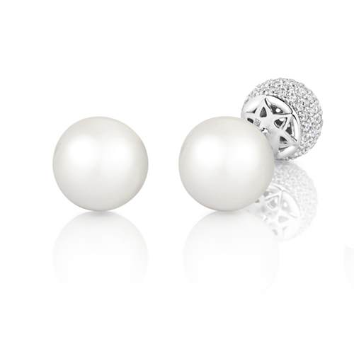 925 Sterling Silver Pearl and Cz Ball Stud Earrings - 10x9 mm - Image 1