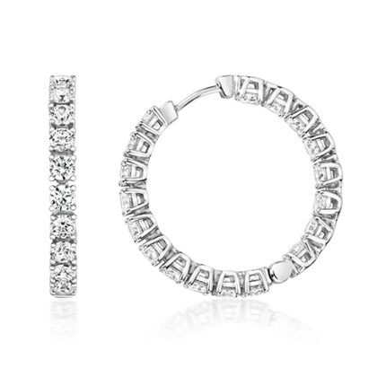 925 Sterling Silver Claw Set Round Cz Hoop Earrings - 3 mm