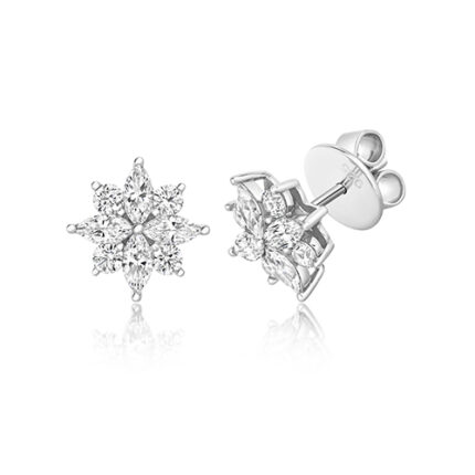 925 Sterling Silver Cluster Flower Marquise and Round Cz Stud Earrings - 5x2x2.5 mm