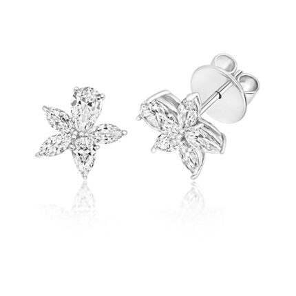 925 Sterling Silver Cluster Flower Marquise and Pear Cz Stud Earrings