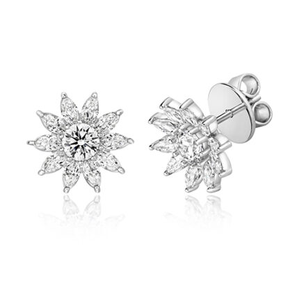 925 Sterling Silver Cluster Flower Marquise and Round Cz Stud Earrings - 4x2x4.5 mm
