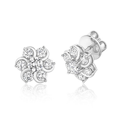 925 Sterling Silver Round Swirl Cluster Flower Cz Stud Earrings - 4.5x3 mm