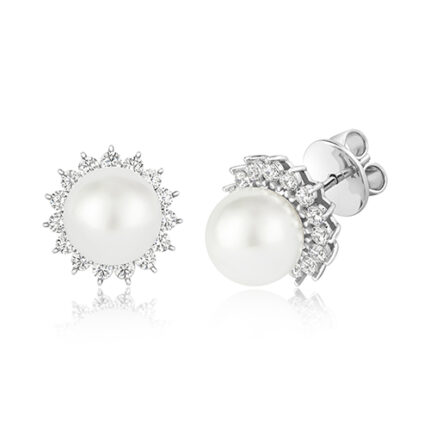 925 Sterling Silver Cluster Pearl Cz Stud Earrings - 9 mm