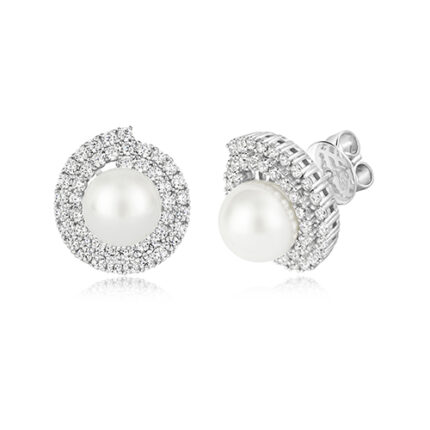 925 Sterling Silver Spiral Claw Set Cz Stud Earrings - 9x5 mm