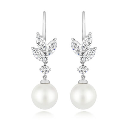 925 Sterling Silver Leaf Style Pearl Drop Earrings - 7x3.5x10x3 mm