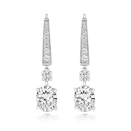 925 Sterling Silver Graduated Claw Set Oval Drop Earrings - 9x7 mm