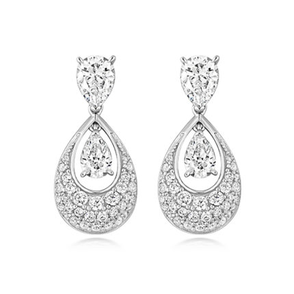 925 Sterling Silver Pave Pear Drop Earrings - 5x7x6x4 mm