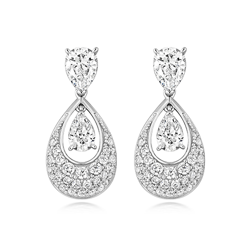 925 Sterling Silver Pave Pear Drop Earrings - 5x7x6x4 mm - Image 1