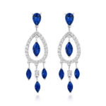 925 Sterling Silver Fancy Pear Marquise and Round Cut Cz Drop Earrings