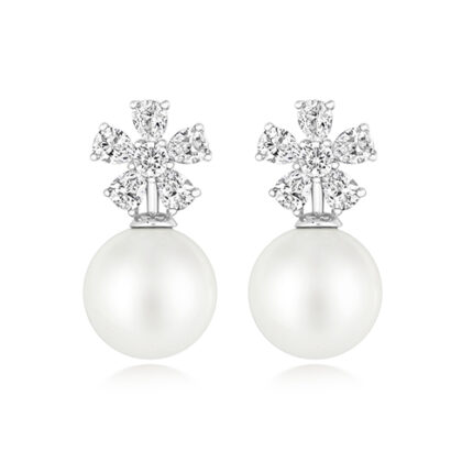 925 Sterling Silver Flower Pear Cut Pearl Drop Earrings - 11 mm