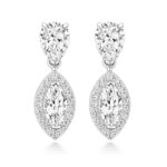 925 Sterling Silver Halo Style Marquise and Pear Drop Earrings - 8x4x7x5 mm
