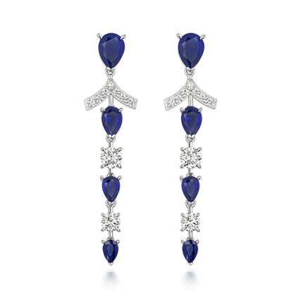 925 Sterling Silver White Round Cz and Blue Pear Drop Earrings