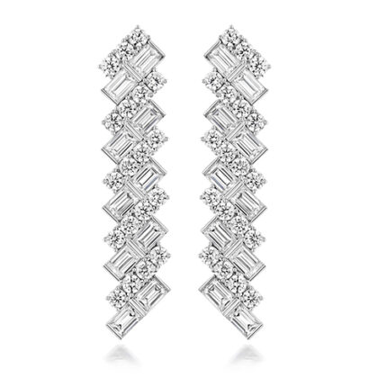 925 Sterling Silver Linear Baguette and Round Cz Drop Earrings
