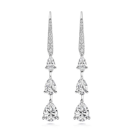 925 Sterling Silver  Graduated Claw Set Pear Cut Cz Drop Earrings