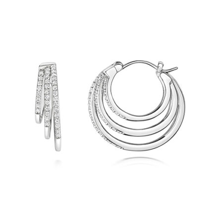 925 Sterling Silver Triple Set Cz Hoop Earrings