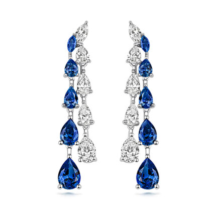 925 Sterling Silver Double Graduated Claw Set Pear and Marquise Cut Drop Earrings