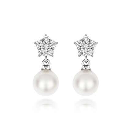 925 Sterling Silver Pearl & 6 Cz Stone Cluster Drop Earrings